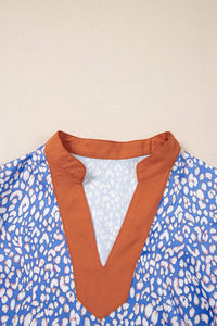 Leopard V-Neck Puff Sleeve Blouse