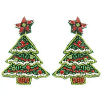 Christmas Tree Beaded Earrings - Green