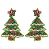 Christmas Tree Beaded Earrings - Green