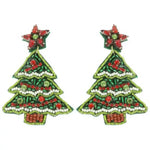 Christmas Tree Beaded Earrings - Green