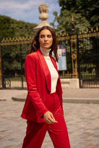 Natasha Velvet Fitted Blazer - Red