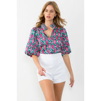 Patterned Puff Sleeve Top