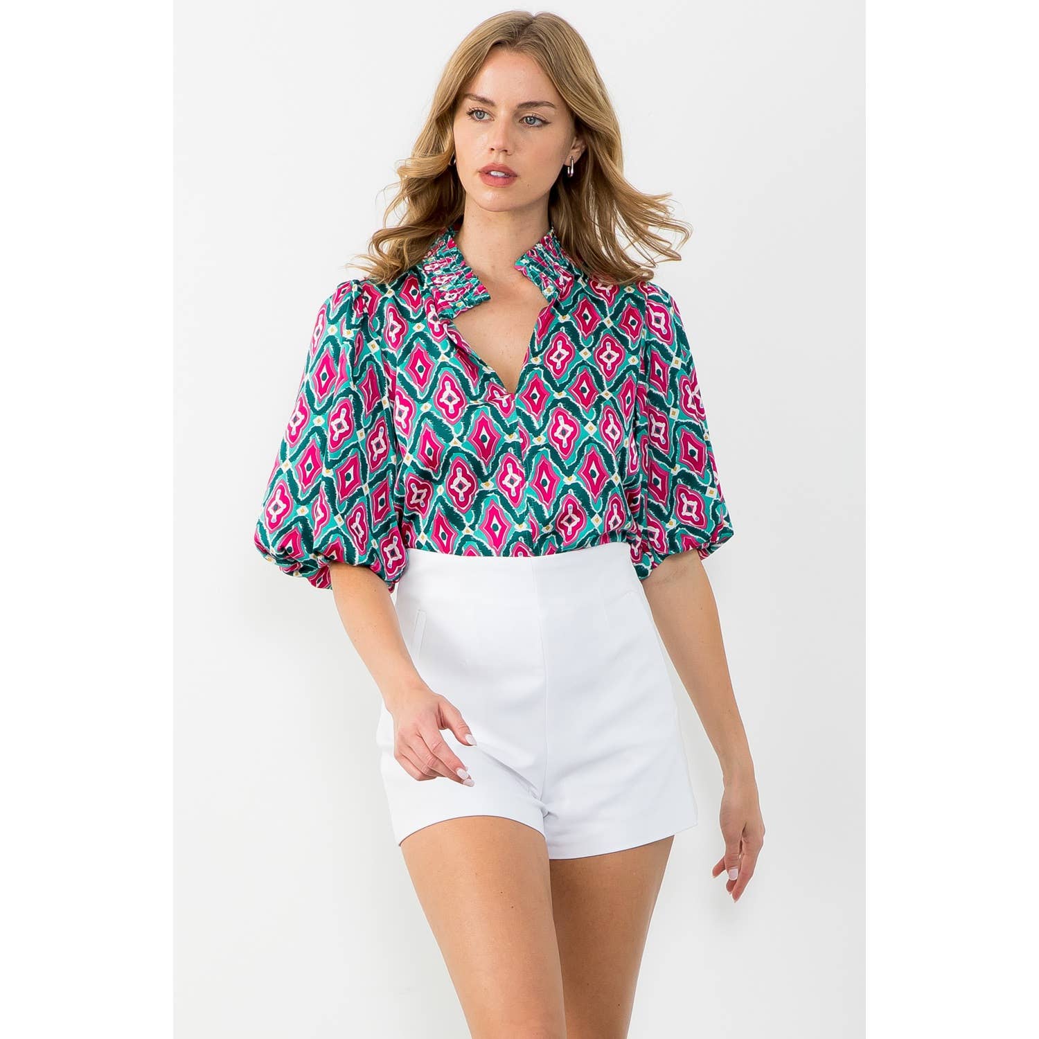 Patterned Puff Sleeve Top