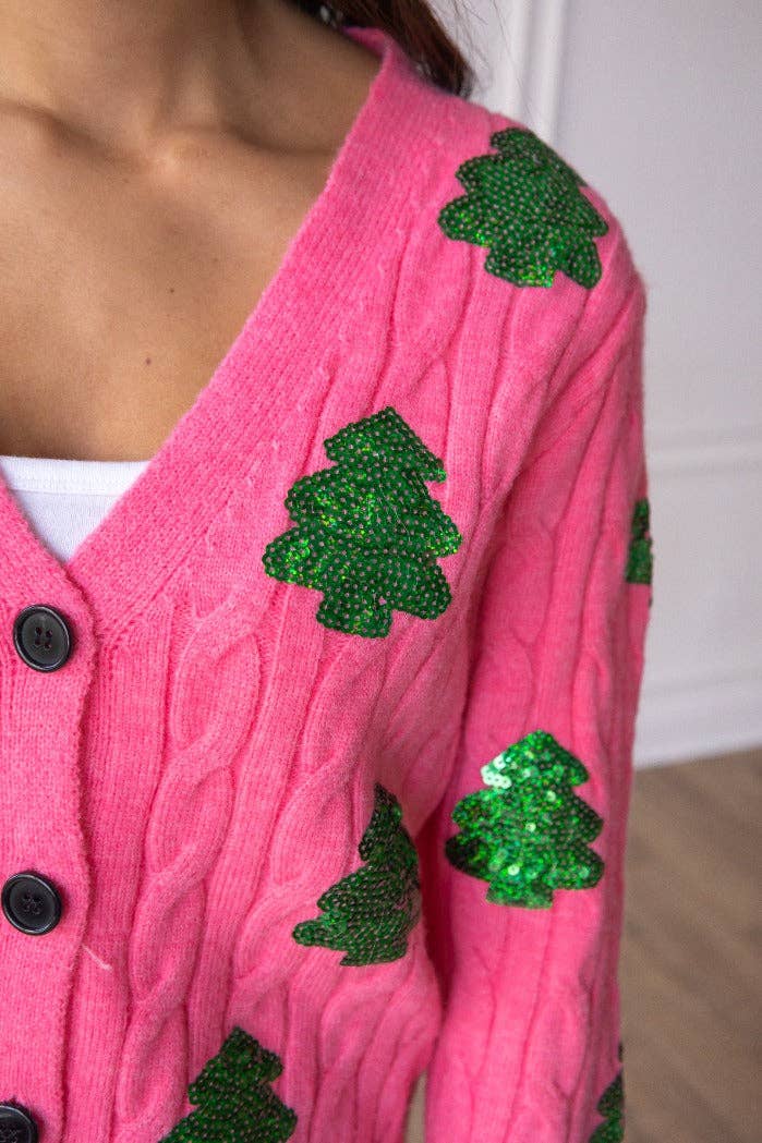 Sequin Trees Cardigan - Pink