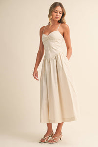 Popline Sweetheart Midi Dress - Beige
