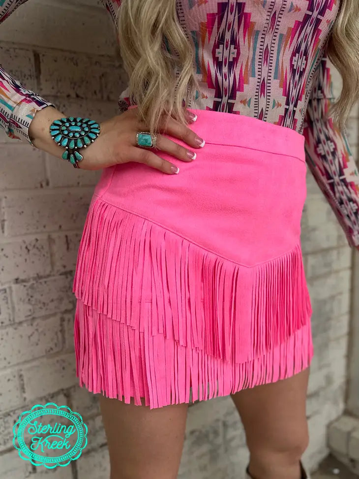 Fort Worth Fringe Mini Skirt - Pink Rodeo Outfit
