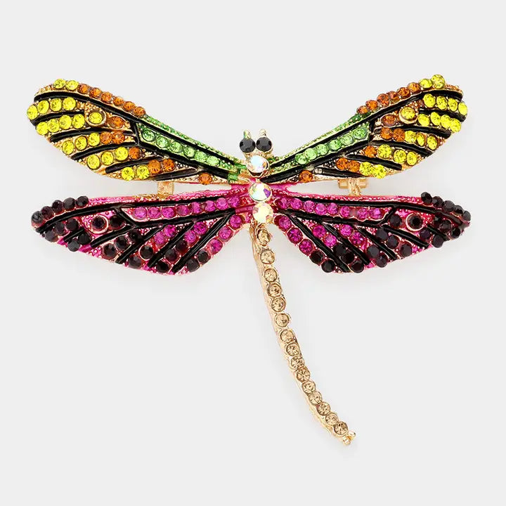 Dragonfly Rhinestone Brooch - Yellow