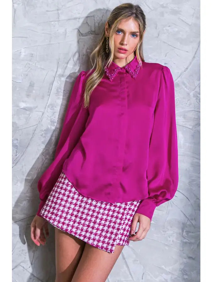 Satin Puff Sleeve Blouse