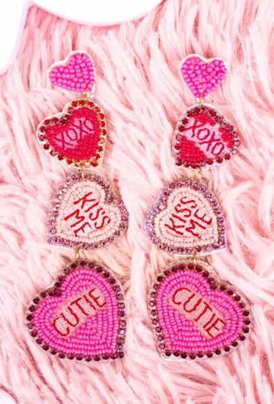 Valentine Conversation Heart Beaded Earrings