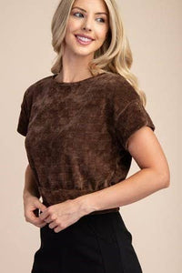 Velvet Knit Crop Top - Brown