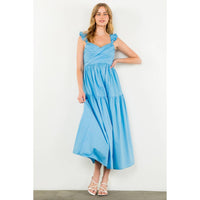 Tiered Poplin Maxi Dress - Blue