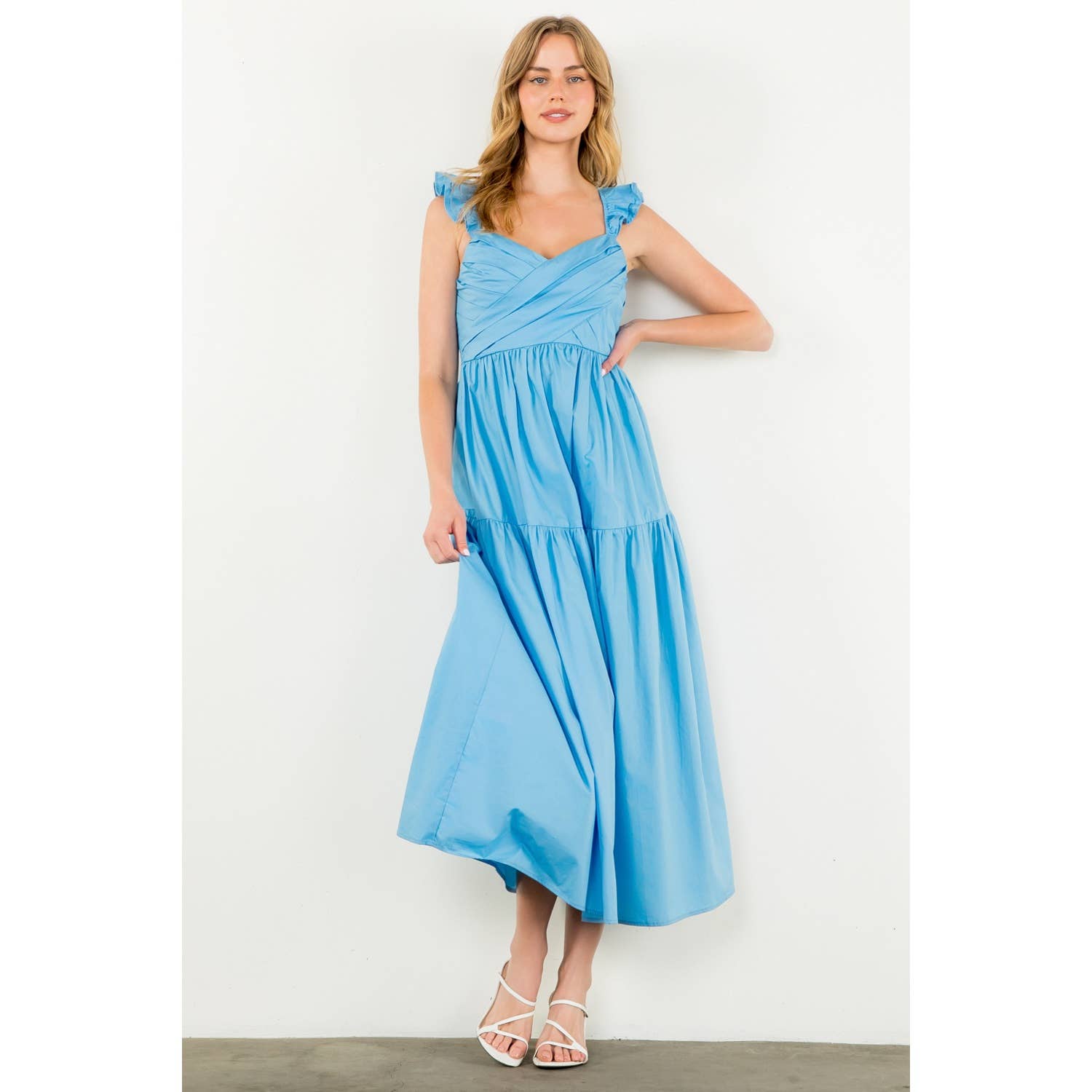 Tiered Poplin Maxi Dress - Blue