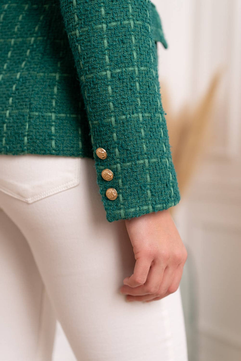 Natasha Tweed Fitted Blazer - Green