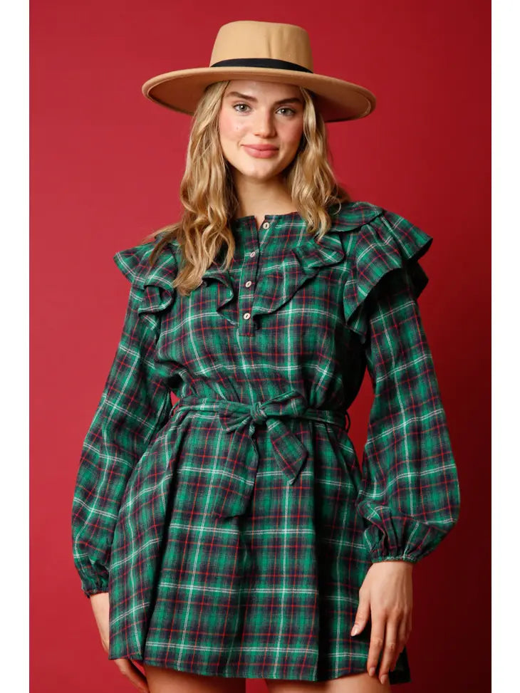 Plaid Ruffle Mini Dress