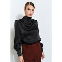 Sasha Satin Draped Blouse - Black