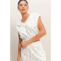 Floral Mini Skirt - White/Blue