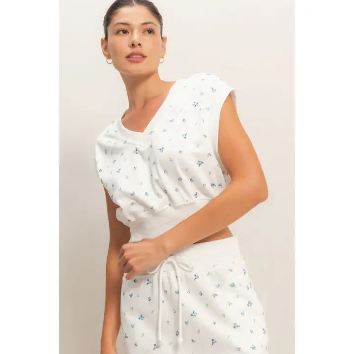 Floral Mini Skirt - White/Blue