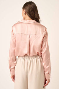 Satin Button Up Blouse - Blush