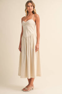 Popline Sweetheart Midi Dress - Beige