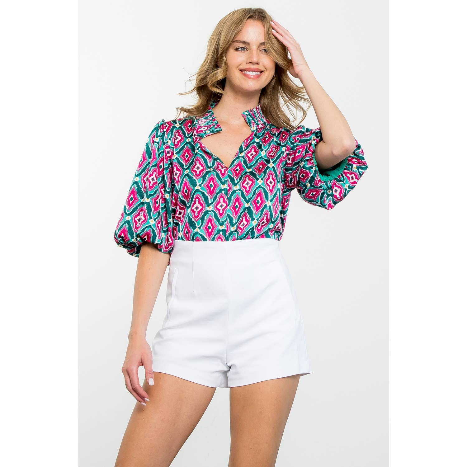 Patterned Puff Sleeve Top