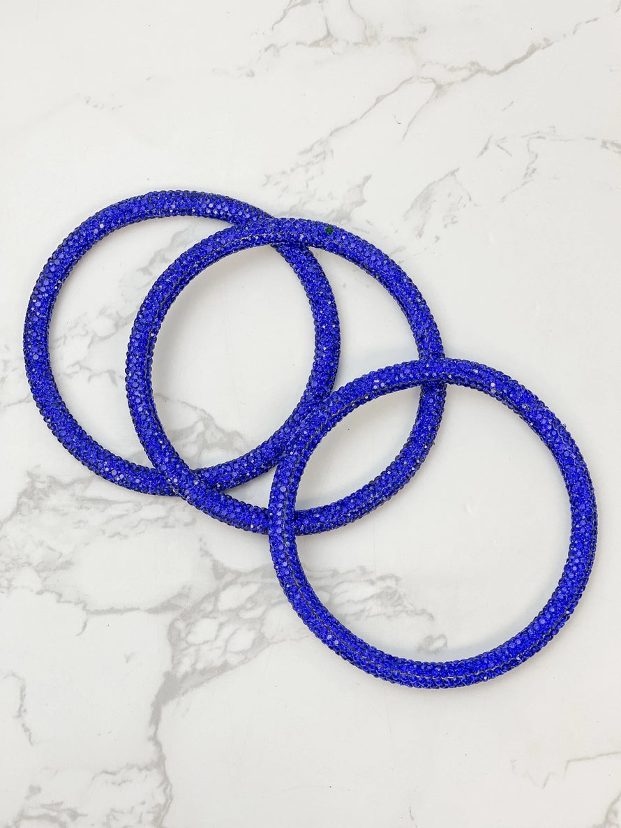 Rhinestone Paved Bangle Set - Blue