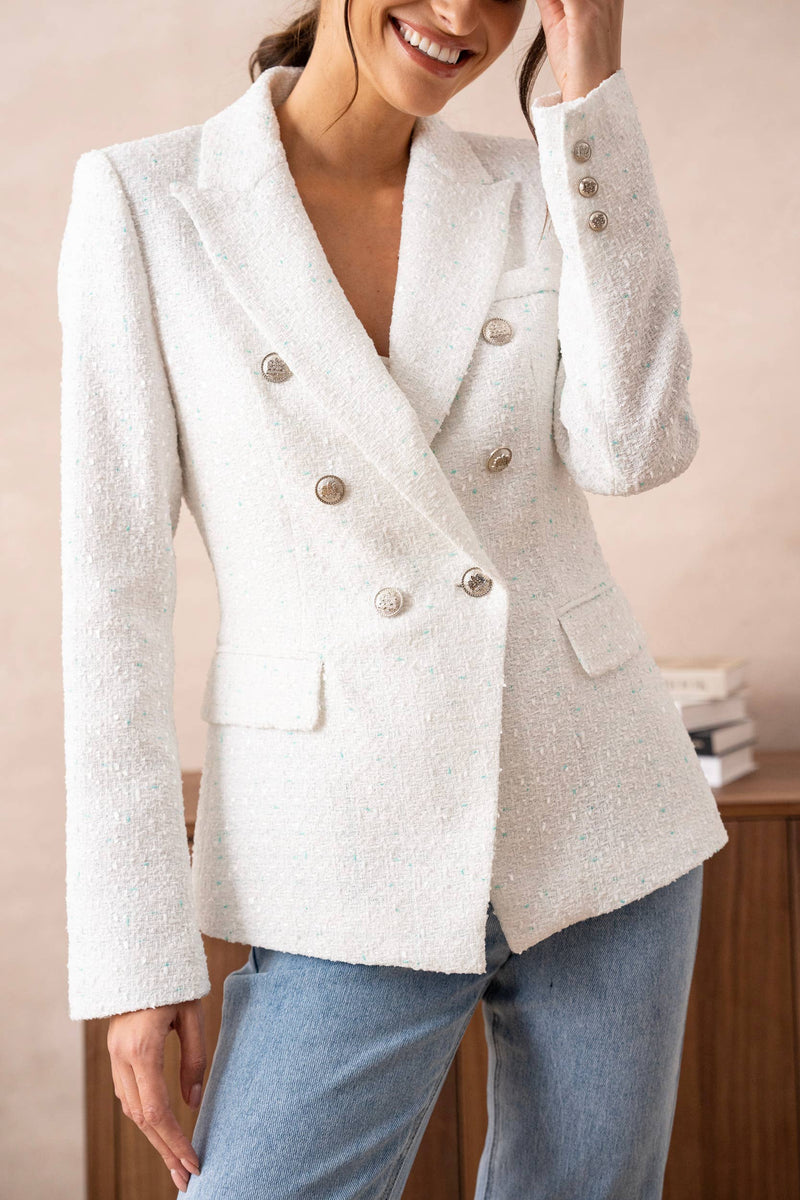 Natasha Tweed Fitted Blazer - White