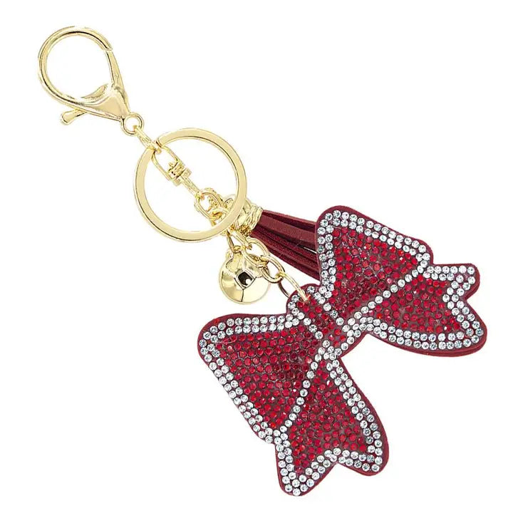 Rhinestone Bow Keychain - Red