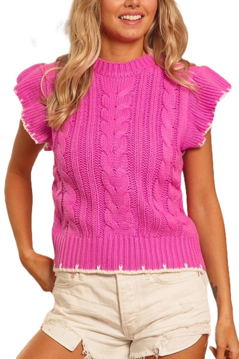 Cable Knit Sweater - Magenta