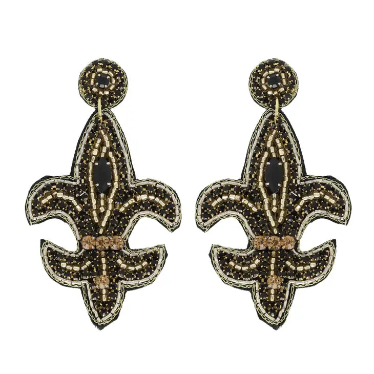 Fleur De Lis Beaded Earrings Mardi Gras