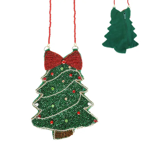 Christmas Tree Beaded Pouch