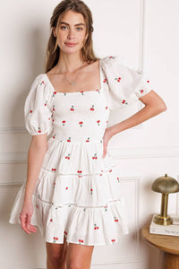 Cherry Mini Dress - White