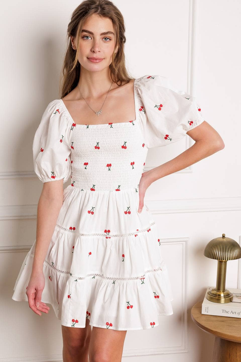 Cherry Mini Dress - White