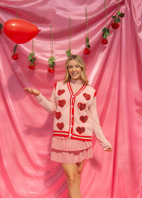 Sequin Hearts Sweater Vest - Pink