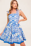 Printed Woven Mini Dress - Blue/Ivory