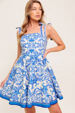 Printed Woven Mini Dress - Blue/Ivory