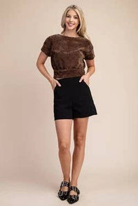 Velvet Knit Crop Top - Brown