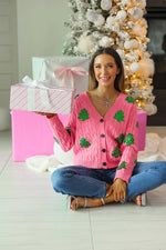 Sequin Trees Cardigan - Pink