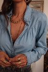 Chambray Collar Buttoned Blouse - Denim