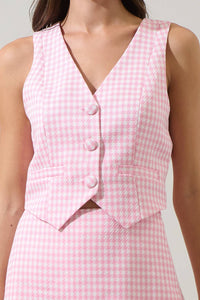Kassy Checker Button Up Vest - Pink