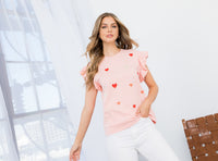 Heart Ruffle Sleeve Blouse