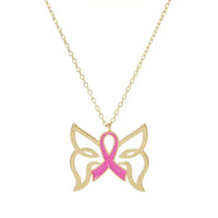 Breast Cancer Butterfly Ribbon Necklace - Gold