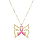Breast Cancer Butterfly Ribbon Necklace - Gold