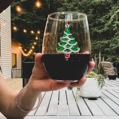 Jeweled Stemless Wine Glass - Christmas Tree