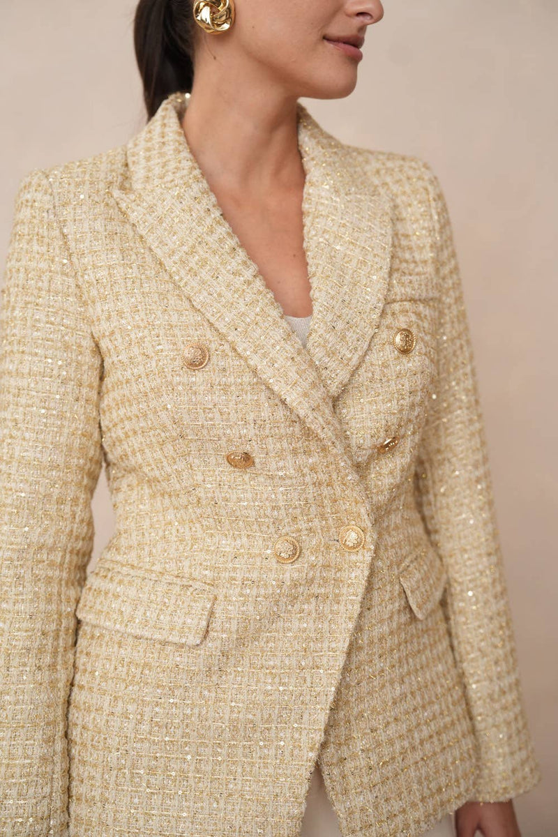 Natasha Tweed Sequin Blazer - Gold