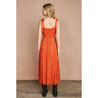 Floral Sweetheart Midi Dress - Orange