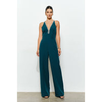 Crystal Trim Jumpsuit - Emerald
