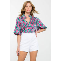 Patterned Puff Sleeve Top