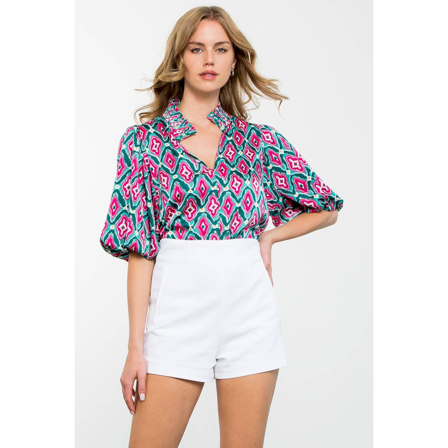 Patterned Puff Sleeve Top