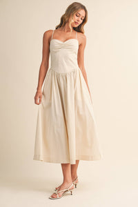 Popline Sweetheart Midi Dress - Beige