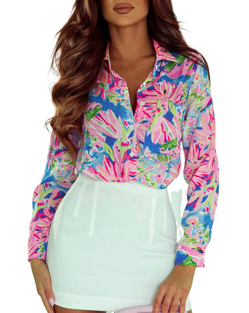 Abstract Floral Long Sleeve Blouse